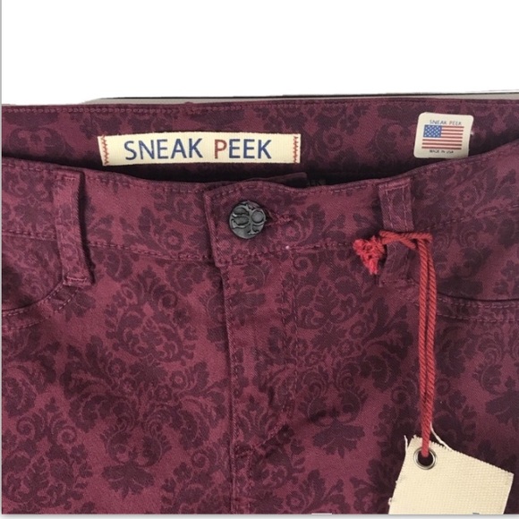 Sneak Peek Red Pattern Skinny Jeans Size 1 junior - Picture 7 of 8